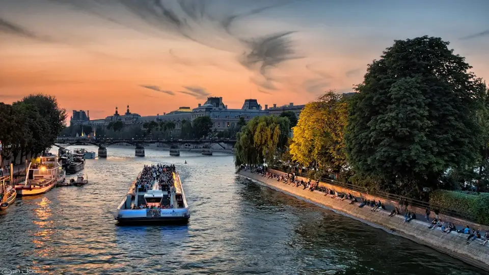 A sightseeing boat on the River Seine in Paris