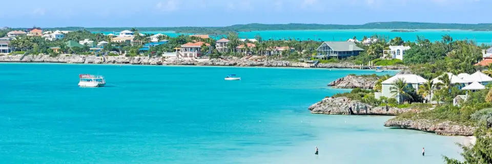 The turquoise lagoon and small islands of Chalk Sound in Providenciales