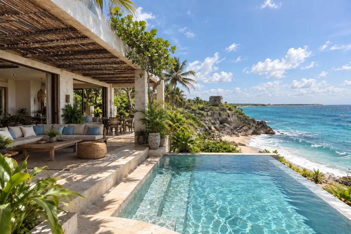 Illustrative Riviera Maya villa overlooking the sea